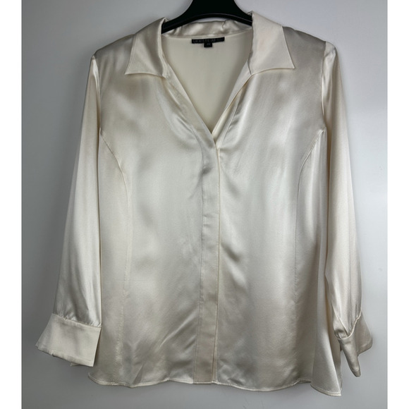 Lafayette 148 New York Silk Blouse Ivory Champagne LS Button Front Plus Size 20 - Picture 3 of 14